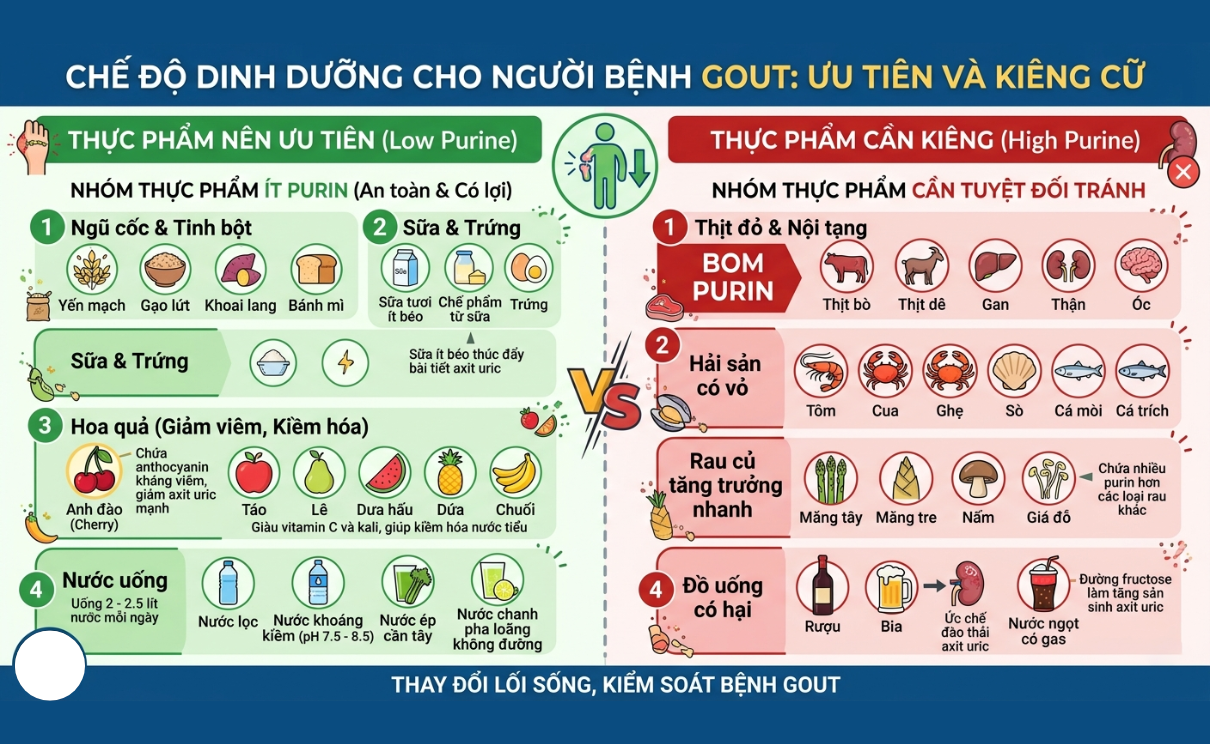 BỆNH GOUT (GÚT) NÊN ĂN GÌ? GỢI Ý THỰC ĐƠN 7 NGÀY CHI TIẾT, DỄ NẤU GIÚP HẠ AXIT URIC