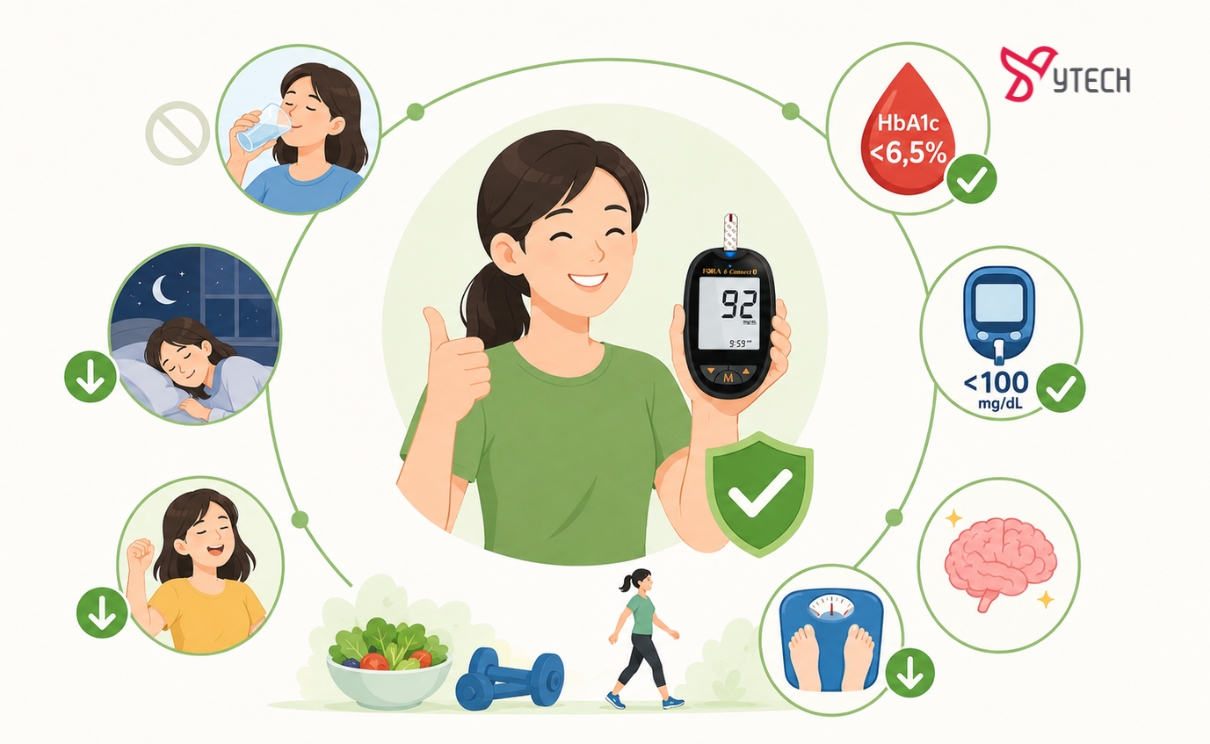 Dấu hiệu tiểu đường thuyên giảm thông qua sinh hoạt hằng ngày: bớt khát nước liên tục, tiểu đêm, mệt mỏi vô cớ.