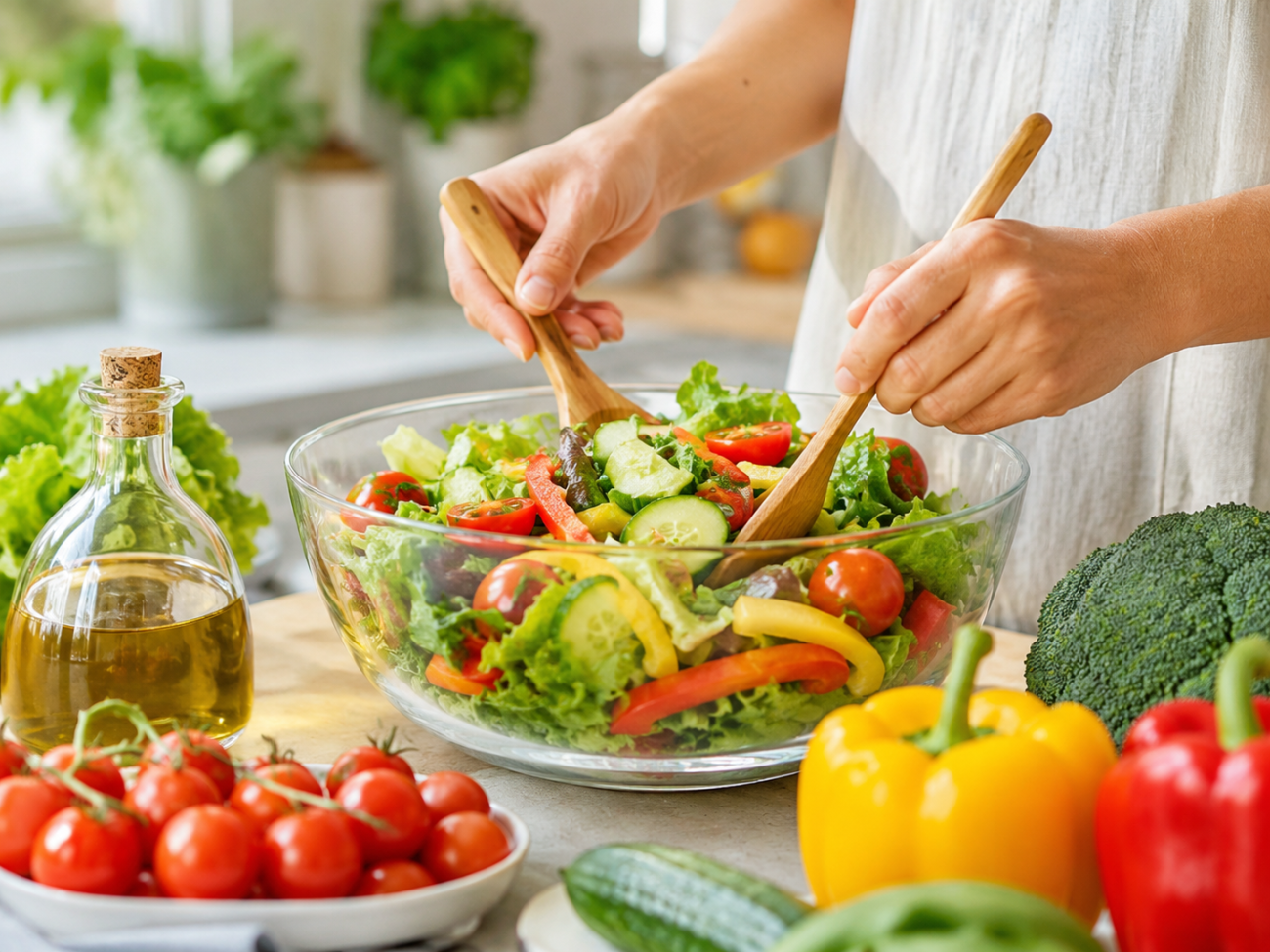 Chuẩn bị salad rau củ tươi cho người cao huyết áp trong bữa ăn hằng ngày