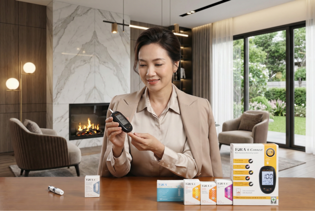 Đo đường huyết tại nhà bằng máy Fora 6 Connect.