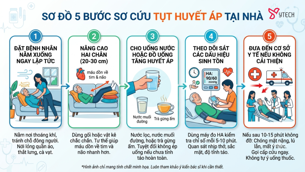 5 bước sơ cứu tụt huyết áp tại nhà.