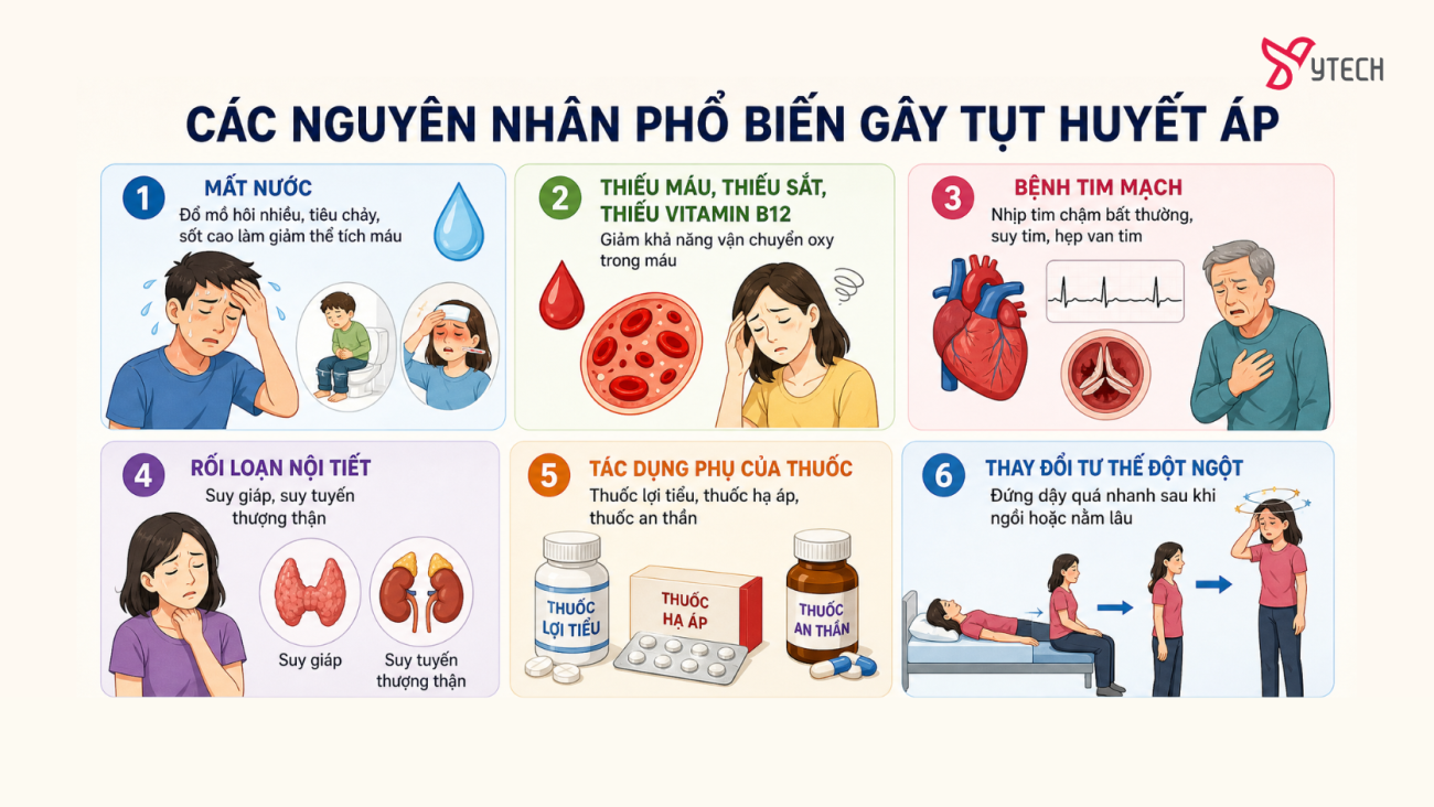 Các nguyên nhân phổ biến gây tụt huyết áp.