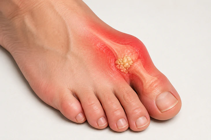 10 triệu chứng bệnh gout cấp gồm đau, sưng, nóng đỏ và khó cử động khớp