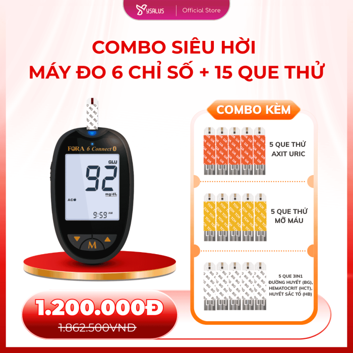 Combo Siêu Ưu Đãi Máy Đo 6 Chỉ Số Tại Nhà + 15 Que Thử (UricCholesterol3in1)