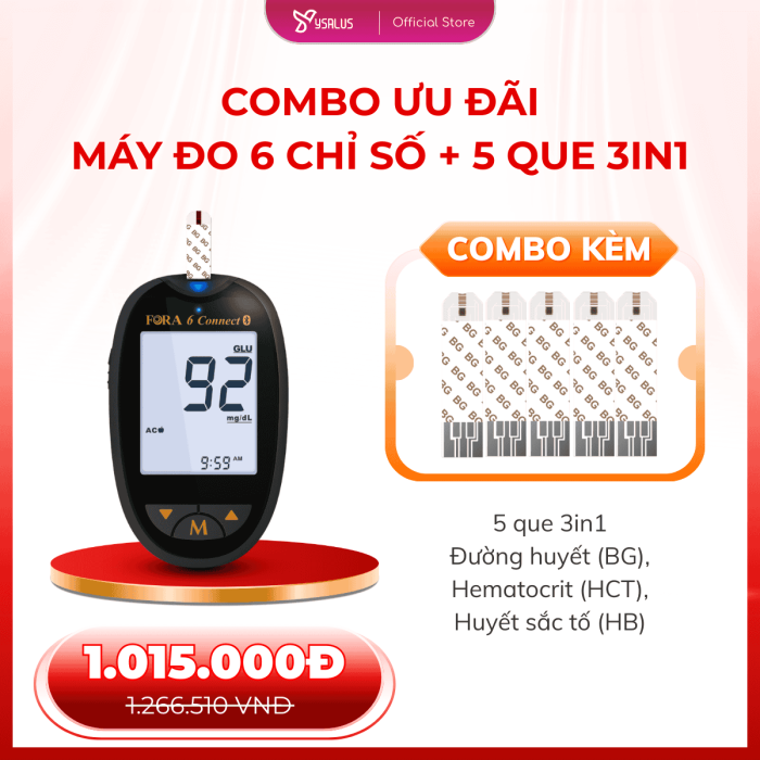 Combo Ưu Đãi Máy Đo 6 Chỉ Số Tại Nhà - Kèm 5 Que 3in1