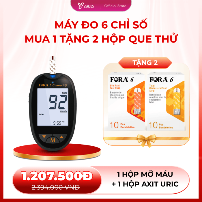 MUA 1 TẶNG 2 | Máy Đo Đường Huyết Fora 6 Tặng 2 Hộp Que Thử