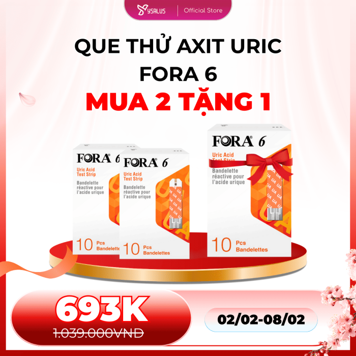 MUA 2 TẶNG 1 | Que Thử Axit Uric FORA 6 (3 Hộp)