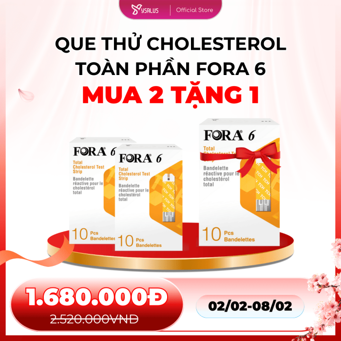 Mua 2 Tặng 1 | Que Thử Mỡ Máu Cholesterol FORA 6 (3 Hộp)