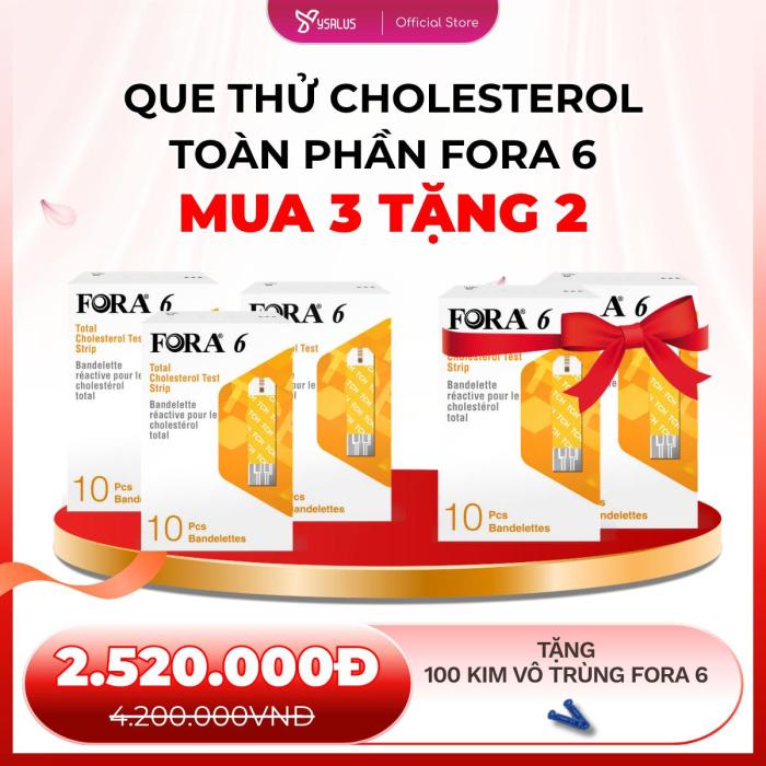 Mua 3 Tặng 2 | Que Thử Mỡ Máu Cholesterol FORA 6 (5 Hộp) + 100 Kim Vô Trùng