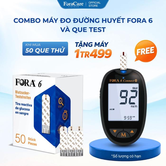 COMBO MÁY + QUE THỬ ĐƯỜNG HUYẾT (50) - ĐẠI TIỆC SINH NHẬT 20 NĂM FORACARE